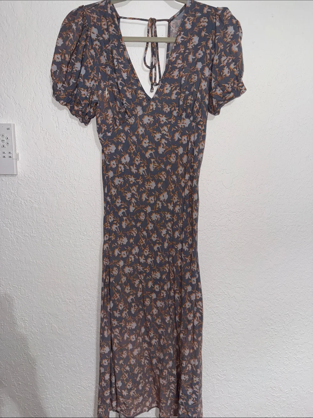 Free People Slate Blue and Tan Floral Midi Dress